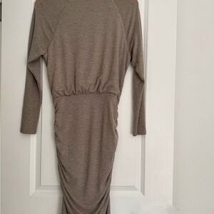 Express women’s taupe colored ruched mock neck pencil body con dress size XS